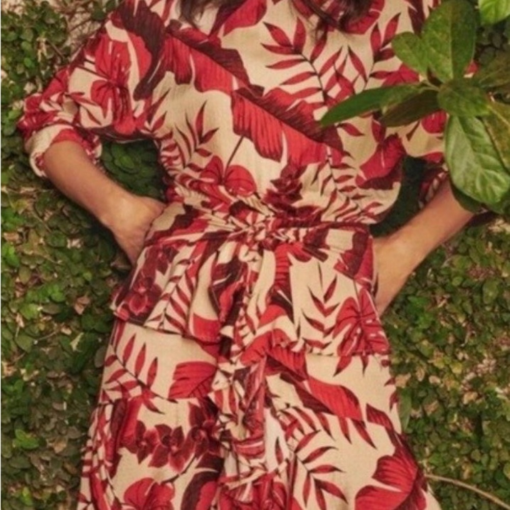 H&M Red and Cream Asymmetrical Dress